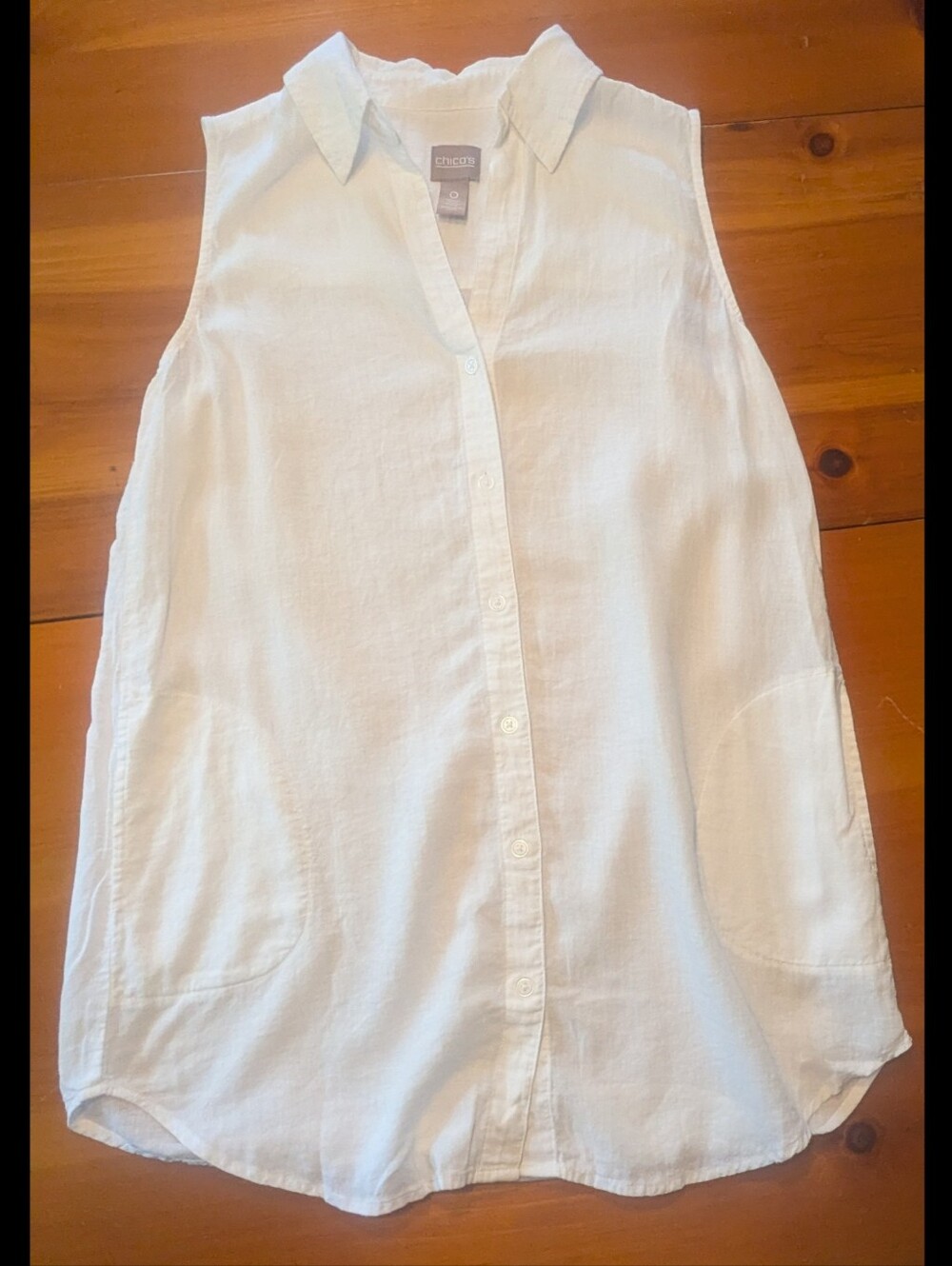 Chicos White Linen Cotton Blend Sleeveless Button Down Tunic 0 Small